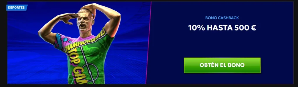 Cashback deportivo del 10% hasta 500€ rtbet