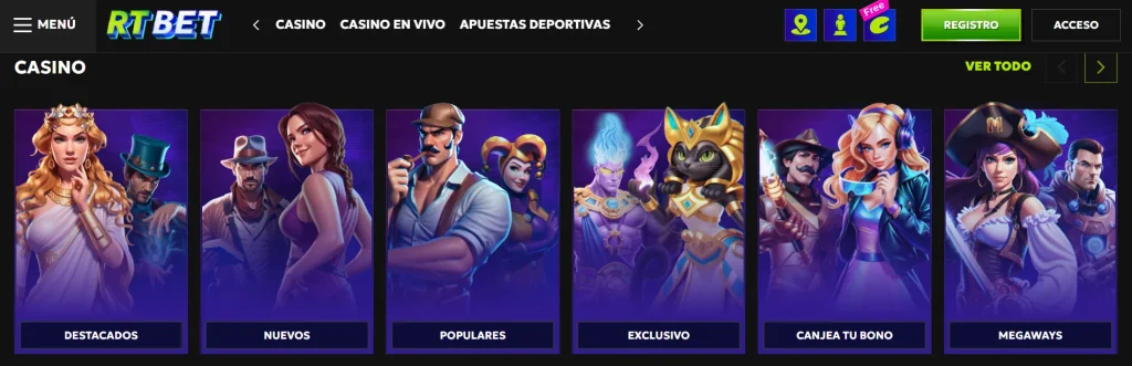 Características principales del casino y casa de apuestas Rtbet