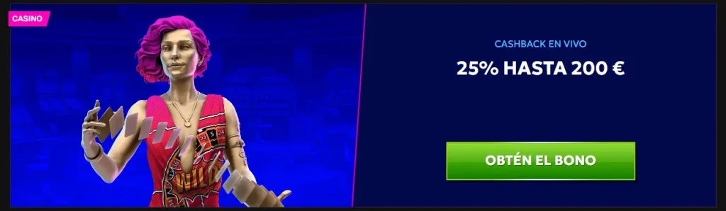 Cashback en vivo del 25% hasta 200€ para juegos con crupieres rtbet