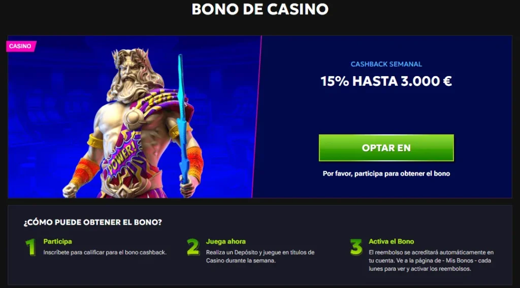 Cashback semanal VIP: hasta 15% y 3.000€ según nivel rtbet