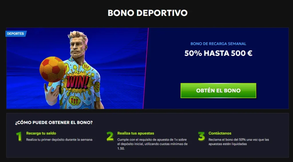 Recarga semanal de deportes: 50% hasta 500€ rtbet